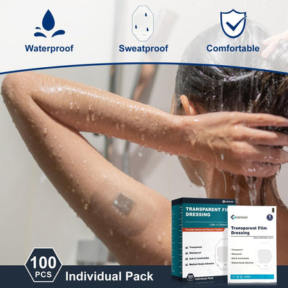 Ceeport Transparente Wundauflage 2,36" x 2,75", 100 Stück wasserdichte Wundpflaster, selbstklebende Pflaster für postoperative Dusche, IV-Schutz, Tattoo-Nachsorge