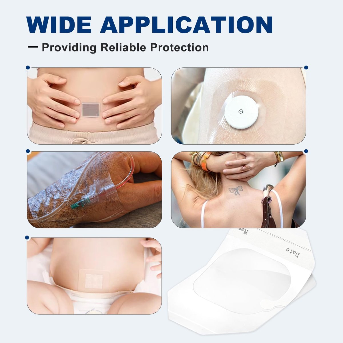 Ceeport Transparente Wundauflage 2,36" x 2,75", 100 Stück wasserdichte Wundpflaster, selbstklebende Pflaster für postoperative Dusche, IV-Schutz, Tattoo-Nachsorge