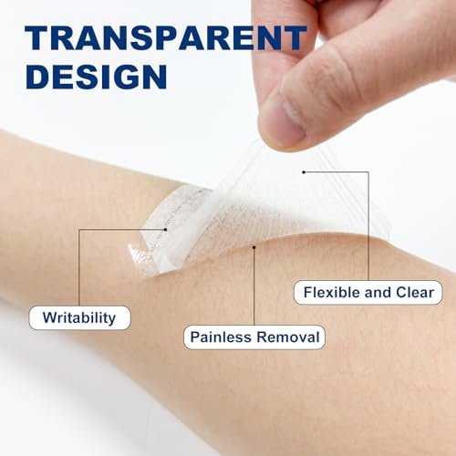Ceeport Transparente Wundauflage 2,36" x 2,75", 100 Stück wasserdichte Wundpflaster, selbstklebende Pflaster für postoperative Dusche, IV-Schutz, Tattoo-Nachsorge