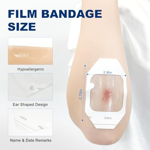 Ceeport Transparente Wundauflage 2,36" x 2,75", 100 Stück wasserdichte Wundpflaster, selbstklebende Pflaster für postoperative Dusche, IV-Schutz, Tattoo-Nachsorge