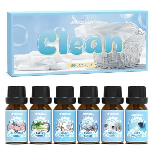 ARVIDSSON Ätherische Öle Set – Natürliche Duftöle für Diffuser, Seifenherstellung – Fresh Linen, Clean Home, Fresh Cotton, Soft Powder, Blossom Soap, Lemongrass – Erfrischende Duftöle für Zuhause