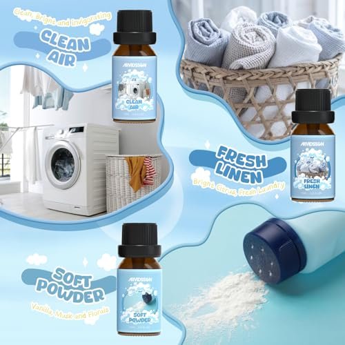 ARVIDSSON Ätherische Öle Set – Natürliche Duftöle für Diffuser, Seifenherstellung – Fresh Linen, Clean Home, Fresh Cotton, Soft Powder, Blossom Soap, Lemongrass – Erfrischende Duftöle für Zuhause