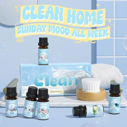 ARVIDSSON Ätherische Öle Set – Natürliche Duftöle für Diffuser, Seifenherstellung – Fresh Linen, Clean Home, Fresh Cotton, Soft Powder, Blossom Soap, Lemongrass – Erfrischende Duftöle für Zuhause