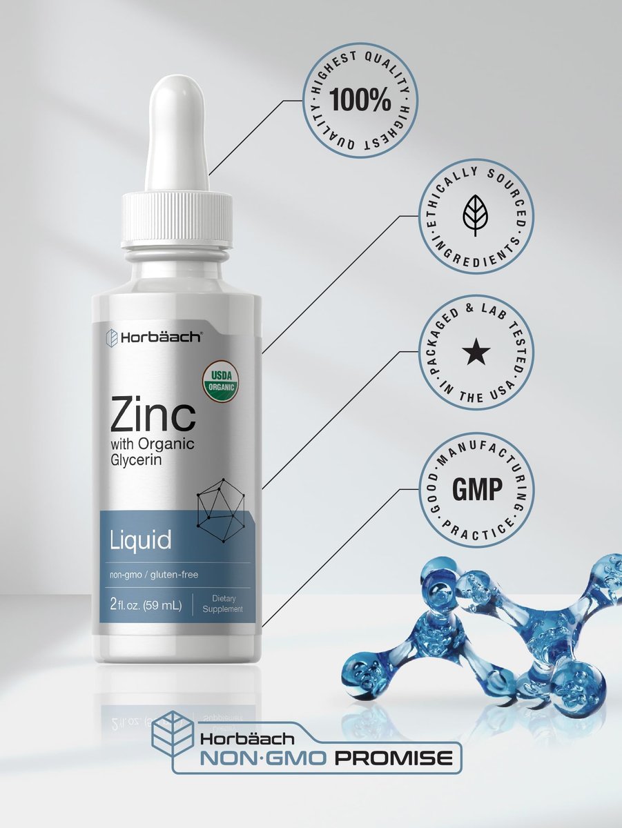 Horbäach Flüssig Zink Tropfen | 59 ml | mit Bio-Glycerin | Vegetarisch, Ohne Gentechnik, Glutenfrei