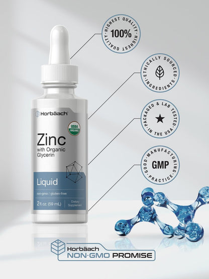 Horbäach Flüssig Zink Tropfen | 59 ml | mit Bio-Glycerin | Vegetarisch, Ohne Gentechnik, Glutenfrei