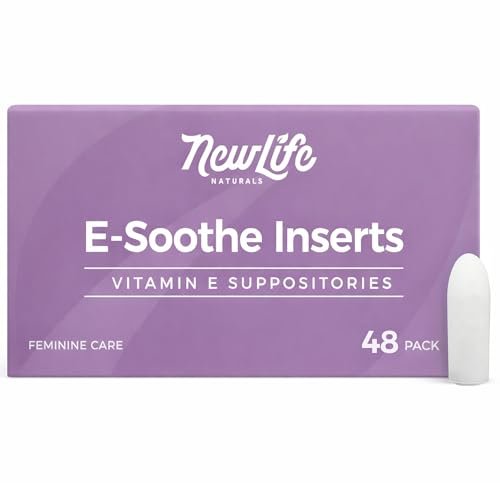 NewLife Naturals Vitamin-E-Zäpfchen für Frauen 38 IE ESoothe – Natürliche Feuchtigkeitsversorgung und Pflege für die Weibliche Intimzone, Unterstützung bei Hormonellen Veränderungen und nach der Geburt – 48 Stück, hergestellt in den USA