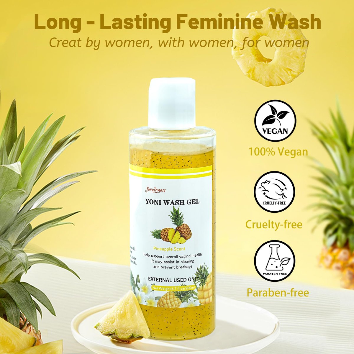 Natural Yoni Wash Yoni Oil Set, Femininwasch für Frauen pH-Balance, 30 ml Femininöl & 200 ml Intimwaschgel - Ananasduft
