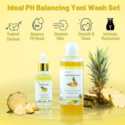 Natural Yoni Wash Yoni Oil Set, Femininwasch für Frauen pH-Balance, 30 ml Femininöl & 200 ml Intimwaschgel - Ananasduft
