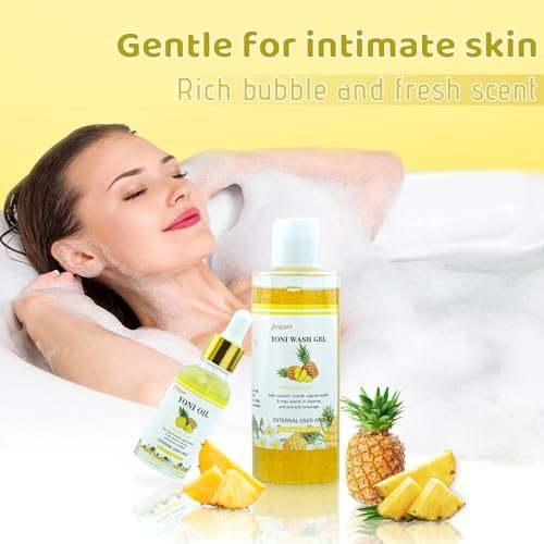 Natural Yoni Wash Yoni Oil Set, Femininwasch für Frauen pH-Balance, 30 ml Femininöl & 200 ml Intimwaschgel - Ananasduft