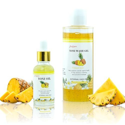 Natural Yoni Wash Yoni Oil Set, Femininwasch für Frauen pH-Balance, 30 ml Femininöl & 200 ml Intimwaschgel - Ananasduft