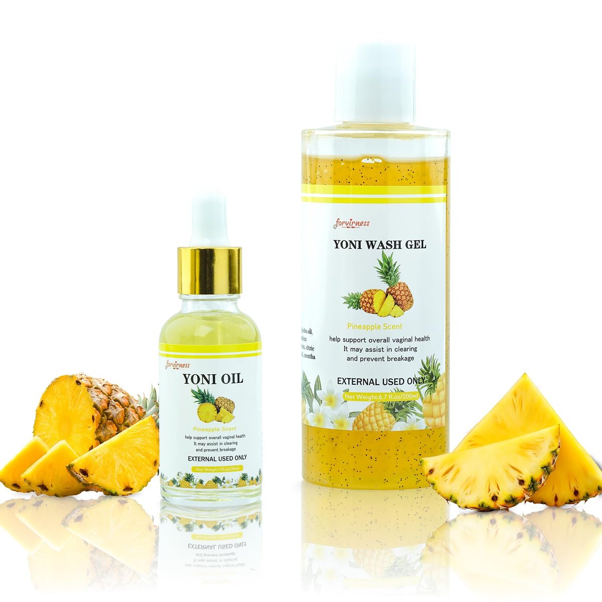 Natural Yoni Wash Yoni Oil Set, Femininwasch für Frauen pH-Balance, 30 ml Femininöl & 200 ml Intimwaschgel - Ananasduft
