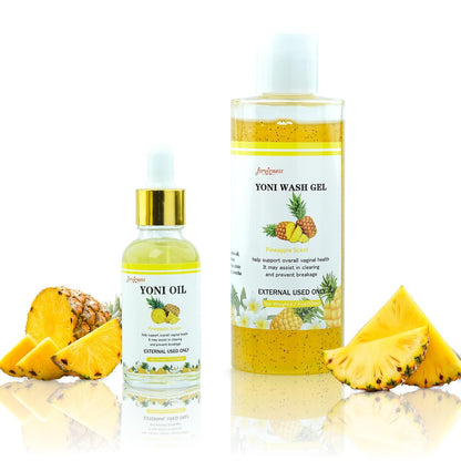 Natural Yoni Wash Yoni Oil Set, Femininwasch für Frauen pH-Balance, 30 ml Femininöl & 200 ml Intimwaschgel - Ananasduft
