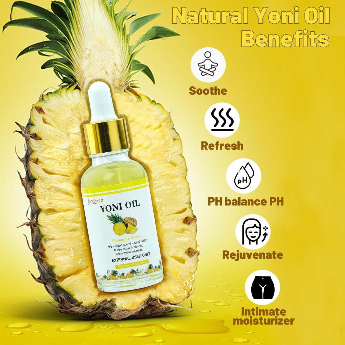 Natural Yoni Wash Yoni Oil Set, Femininwasch für Frauen pH-Balance, 30 ml Femininöl & 200 ml Intimwaschgel - Ananasduft