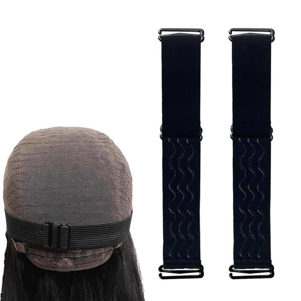 2er-Pack verstellbare elastische Bänder für Perücken, rutschfeste Perückenbänder, schwarze elastische Bänder für klebefreie Perückenherstellung, Perückenzubehör