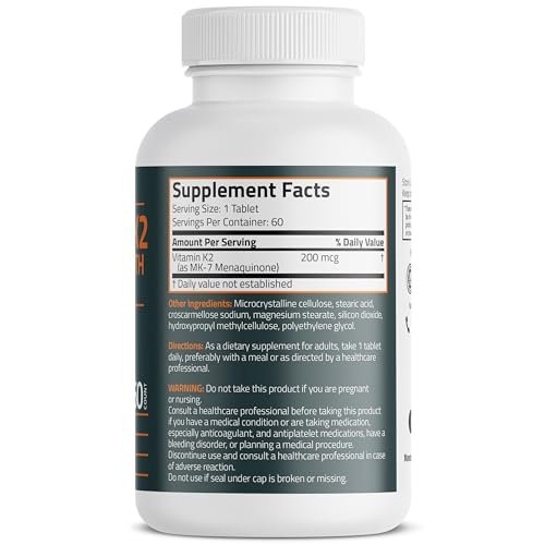 Bronson Vitamin K2 MK-7 200 mcg Extra Stärke, 60 vegane Tabletten