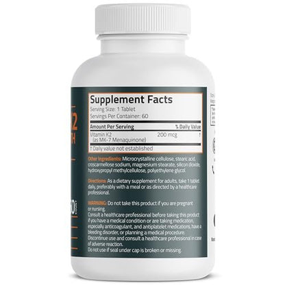 Bronson Vitamin K2 MK-7 200 mcg Extra Stärke, 60 vegane Tabletten