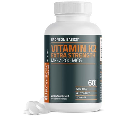 Bronson Vitamin K2 MK-7 200 mcg Extra Stärke, 60 vegane Tabletten