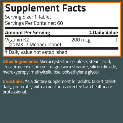 Bronson Vitamin K2 MK-7 200 mcg Extra Stärke, 60 vegane Tabletten