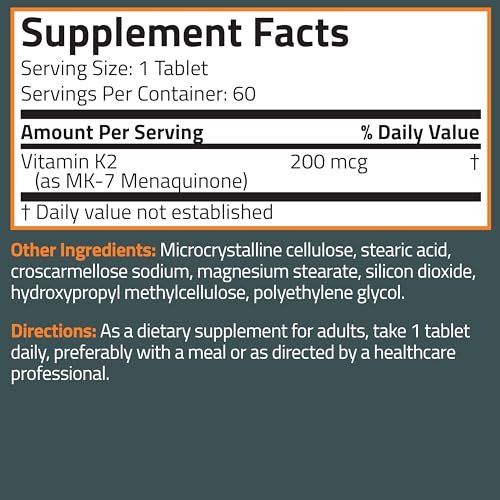 Bronson Vitamin K2 MK-7 200 mcg Extra Stärke, 60 vegane Tabletten