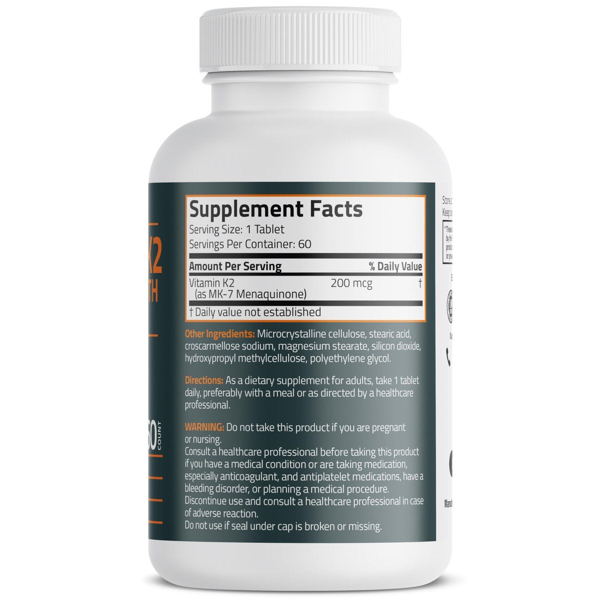 Bronson Vitamin K2 MK-7 200 mcg Extra Stärke, 60 vegane Tabletten