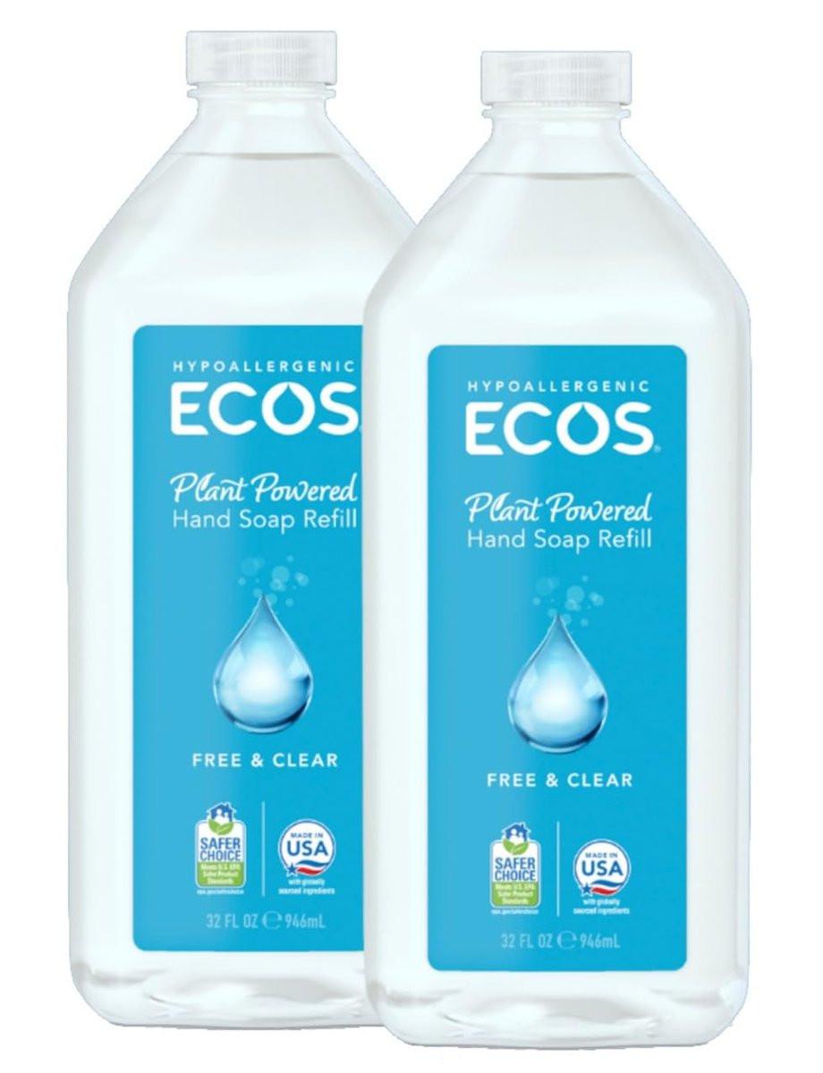 ECOS Supercharged Squeaky Clean Free & Clear Handseife Nachfüllpackung (2er-Pack) – 32 fl oz (je 946 ml)