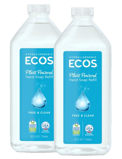 ECOS Supercharged Squeaky Clean Free & Clear Handseife Nachfüllpackung (2er-Pack) – 32 fl oz (je 946 ml)