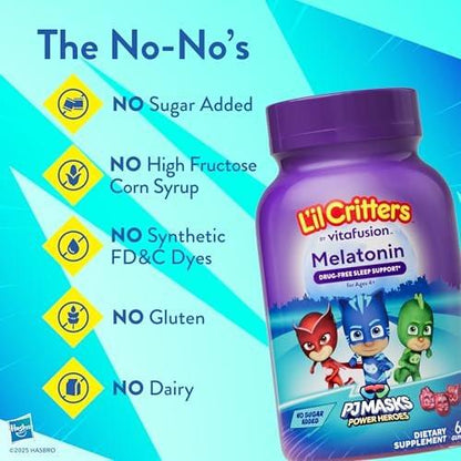 L'il Critters PJ Masks Melatonin Gummis – 60 Stück | Schlafhilfe für Kinder