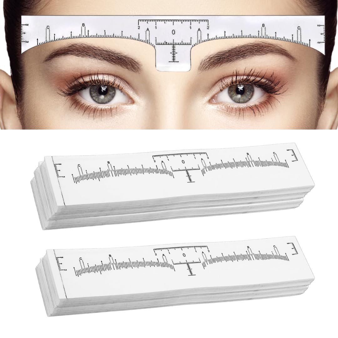 100 Stück Augenbrauen-Lineal-Aufkleber, Einweg-Augenbrauen-Mapping-Lineal für Microblading, Permanent Make-up, Henna, Brauen-Schablonen-Klebemesswerkzeug LEES A.M.