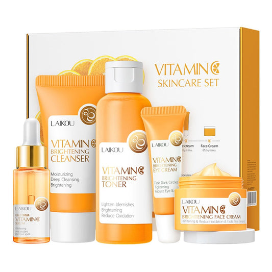 5-teiliges Hautpflege-Set für Teenager-Mädchen mit Vitamin C – Gesichtsreiniger, Toner, Serum, Augencreme, Feuchtigkeitscreme – Reiseset für die tägliche Hautpflege
