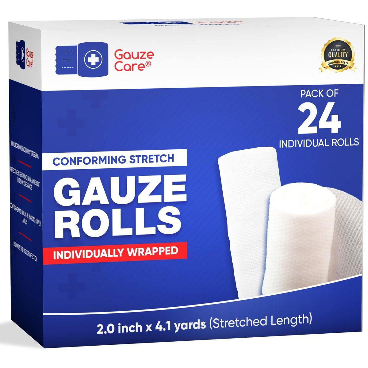Gaze-Wickel 2 Zoll, Packung mit 24 – Hochwertige, fussel- und latexfreie Rollgaze 2 Zoll x 4,1 Yards – Konformitäts-Stretchbinden für effektive Wundversorgung und Komfort