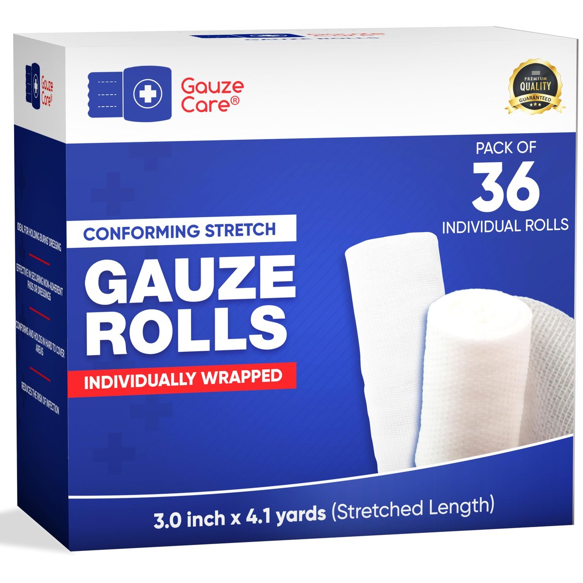 Premium Mullbinden 3 Zoll x 4,1 Yards – 36 Rollen, Latex- & fusselfrei, hautfreundlich, dehnbar, ideal für Wundversorgung & Komfort
