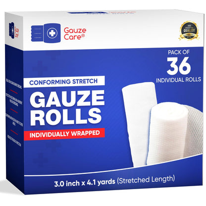 Premium Mullbinden 3 Zoll x 4,1 Yards – 36 Rollen, Latex- & fusselfrei, hautfreundlich, dehnbar, ideal für Wundversorgung & Komfort