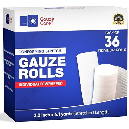 Premium Mullbinden 3 Zoll x 4,1 Yards – 36 Rollen, Latex- & fusselfrei, hautfreundlich, dehnbar, ideal für Wundversorgung & Komfort