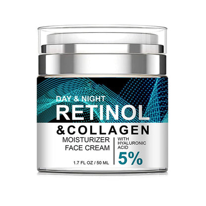 Retinol Collagen Creme für das Gesicht mit 5% Hyaluronsäure – Anti-Aging Creme gegen Falten, feine Linien, straffend und festigend – 24-Stunden-Gesichtspflege für alle Hauttypen