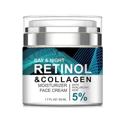 Retinol Collagen Creme für das Gesicht mit 5% Hyaluronsäure – Anti-Aging Creme gegen Falten, feine Linien, straffend und festigend – 24-Stunden-Gesichtspflege für alle Hauttypen