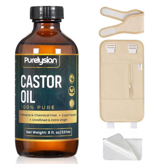 Purelysian Beauty Castor Oil Pack Wrap aus Bio-Baumwolle, 7-teiliges Set für Bauch- und Leberreinigung (237 ml)