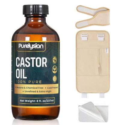 Purelysian Beauty Castor Oil Pack Wrap aus Bio-Baumwolle, 7-teiliges Set für Bauch- und Leberreinigung (237 ml)