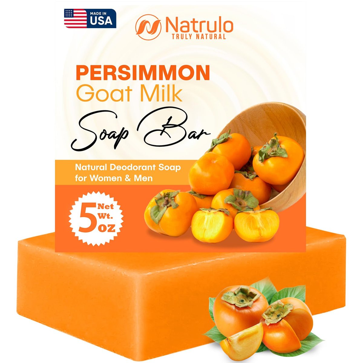 Persimmon-Seifenbar zur Körpergeruchskontrolle – Reinigendes Deodorant-Seifenstück mit Ziegenmilch zur Beseitigung von Körpergeruch – Ideal zur Hautaufhellung, natürliches Deodorant-Seifenstück für Männer & Frauen