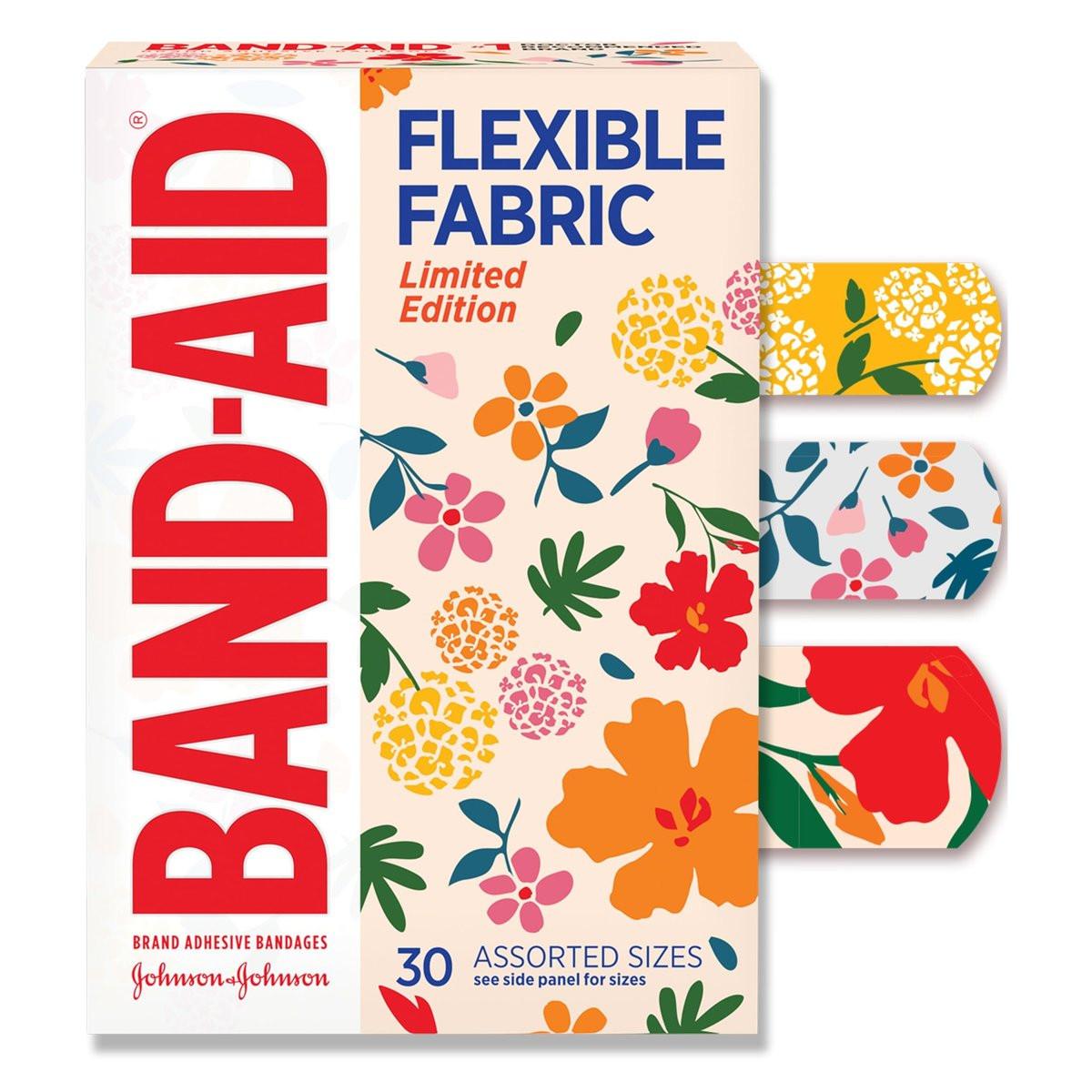 Band-Aid Flexible Fabric Pflaster Wildflower Design, 30 Stück, hautfreundlich und atmungsaktiv