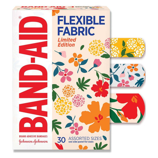Band-Aid Flexible Fabric Pflaster Wildflower Design, 30 Stück, hautfreundlich und atmungsaktiv