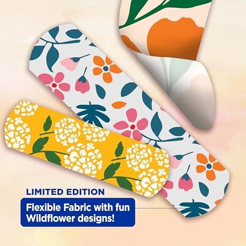 Band-Aid Flexible Fabric Pflaster Wildflower Design, 30 Stück, hautfreundlich und atmungsaktiv