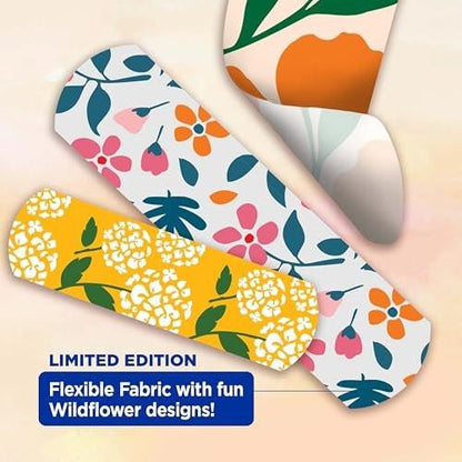 Band-Aid Flexible Fabric Pflaster Wildflower Design, 30 Stück, hautfreundlich und atmungsaktiv