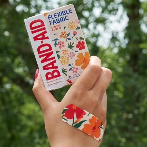 Band-Aid Flexible Fabric Pflaster Wildflower Design, 30 Stück, hautfreundlich und atmungsaktiv
