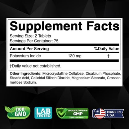 Vitabod Kaliumiodid Nahrungsergänzungsmittel 130 mg pro Portion - 150 Tabletten (1 Flasche) - Haltbar bis 05/2030
