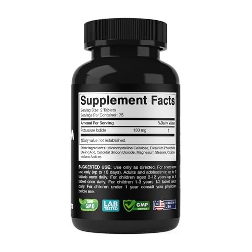 Vitabod Kaliumiodid Nahrungsergänzungsmittel 130 mg pro Portion - 150 Tabletten (1 Flasche) - Haltbar bis 05/2030