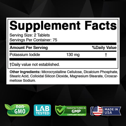 Vitabod Kaliumiodid Nahrungsergänzungsmittel 130 mg pro Portion - 150 Tabletten (1 Flasche) - Haltbar bis 05/2030