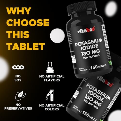 Vitabod Kaliumiodid Nahrungsergänzungsmittel 130 mg pro Portion - 150 Tabletten (1 Flasche) - Haltbar bis 05/2030