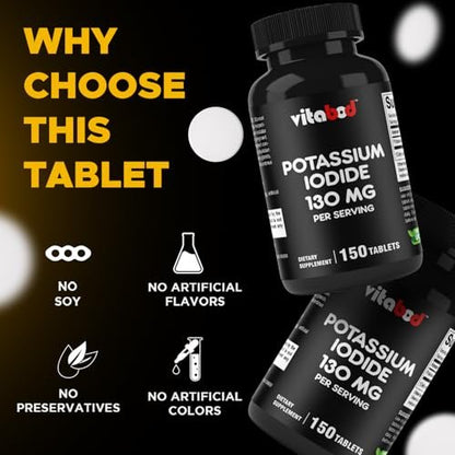 Vitabod Kaliumiodid Nahrungsergänzungsmittel 130 mg pro Portion - 150 Tabletten (1 Flasche) - Haltbar bis 05/2030