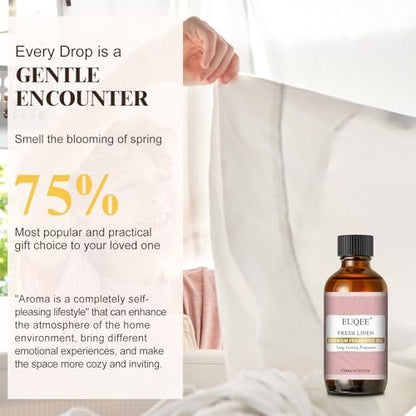 EUQEE Fresh Linen Duftöl 60 ml – Premium Duftöl für Aromatherapie, Diffuser, DIY Badebomben und Kerzenherstellung (2,02 Fl Oz)
