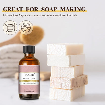 EUQEE Fresh Linen Duftöl 60 ml – Premium Duftöl für Aromatherapie, Diffuser, DIY Badebomben und Kerzenherstellung (2,02 Fl Oz)